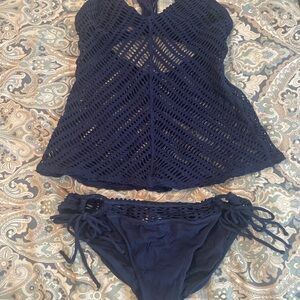 Navy Crochet Swimsuit Set